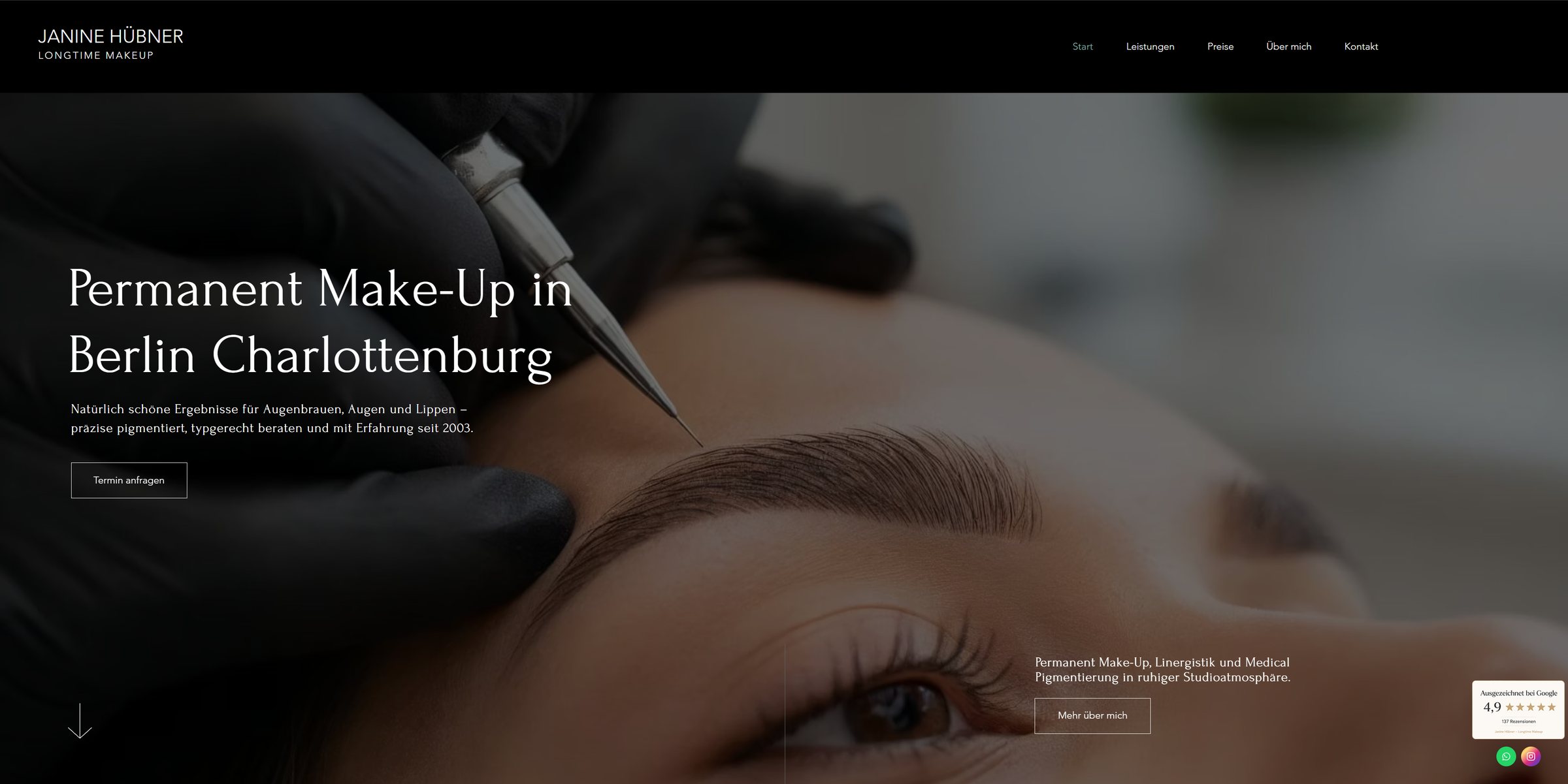 Website für Janine Hübner, Permanent Make-up in Berlin